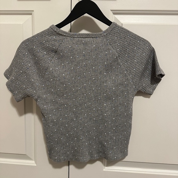 American Eagle Outfitters Grey Floral Ribbed Crop Top T-shirt Size Medium - Picture 7 of 8